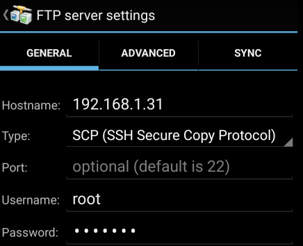 AndFTP Server Settings